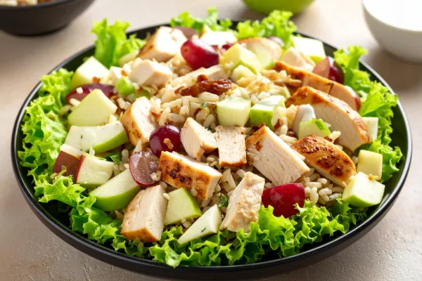 Sallad med kyckling, ris och frukt