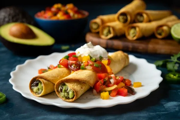 Taquitos med avokado och svarta bönor
