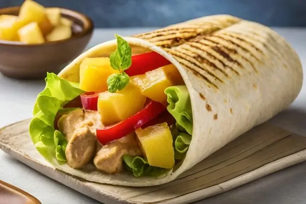 Wrap med jordnötssmör, persika och ananas